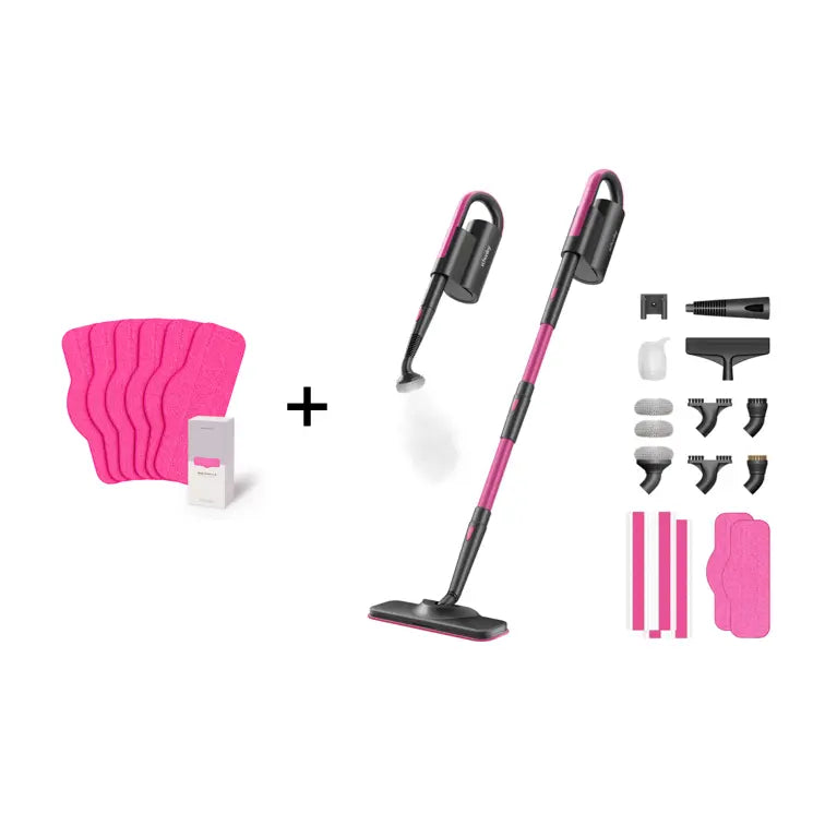 Schenley 10-in-1 Steam Mop Dual-Rod Design with Detachable Handheld Steamer for Walls, Grouts, Hard Floors, Tiles, includes Multi-purpose Accessories, Washable Microfiber Pads and Disposable Pads