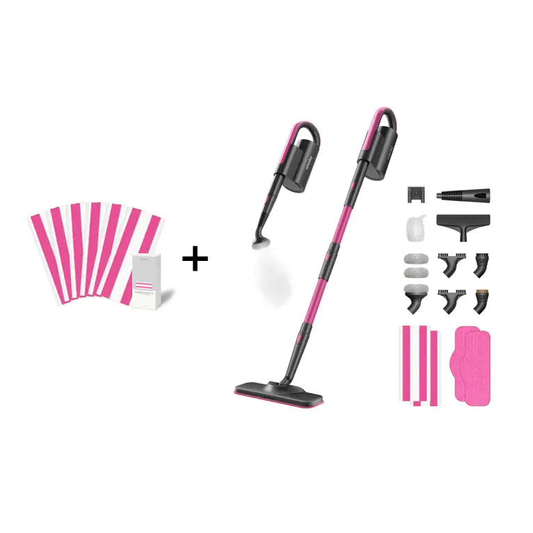 Schenley 10-in-1 Steam Mop Dual-Rod Design with Detachable Handheld Steamer for Walls, Grouts, Hard Floors, Tiles, includes Multi-purpose Accessories, Washable Microfiber Pads and Disposable Pads