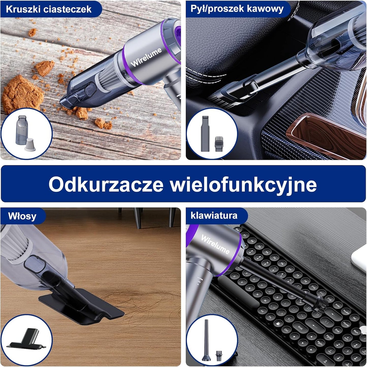 Bezprzewodowy Odkurzacz Ręczny Odkurzacz Samochodowy Miniodkurzacz mocny 22000Pa Mocny cyklonowy silnik ssący bezszczotkowy przenośny akumulatorowy lekki do sierści zwierząt pojazd biuro