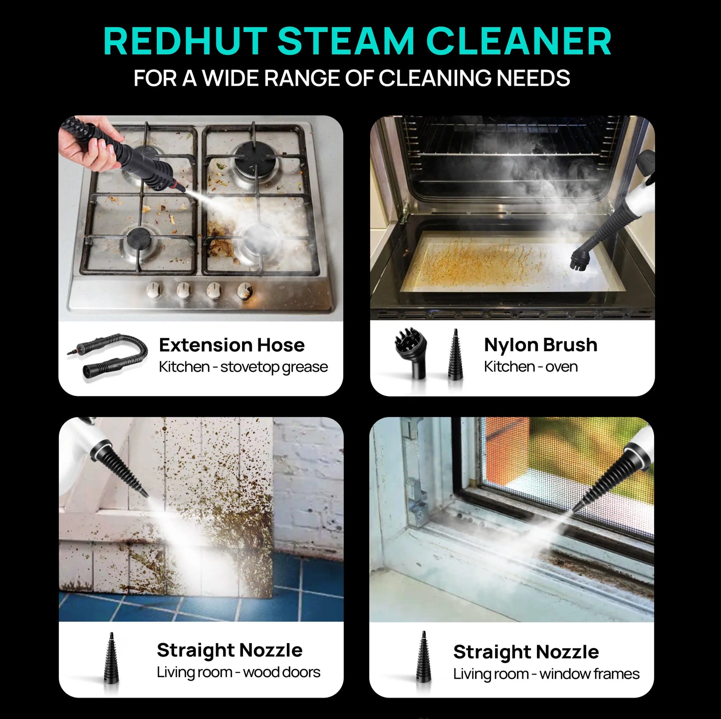 Powerful Handheld Steam Cleaner 12-Piece Set, Chemical-Free Multi-Surface Steamer for Kitchen, Appliances & Car Cleaning