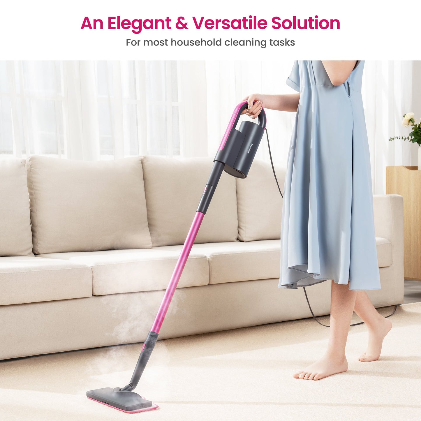 Schenley 10-in-1 Steam Mop Dual-Rod Design with Detachable Handheld Steamer for Walls, Grouts, Hard Floors, Tiles, includes Multi-purpose Accessories, Washable Microfiber Pads and Disposable Pads