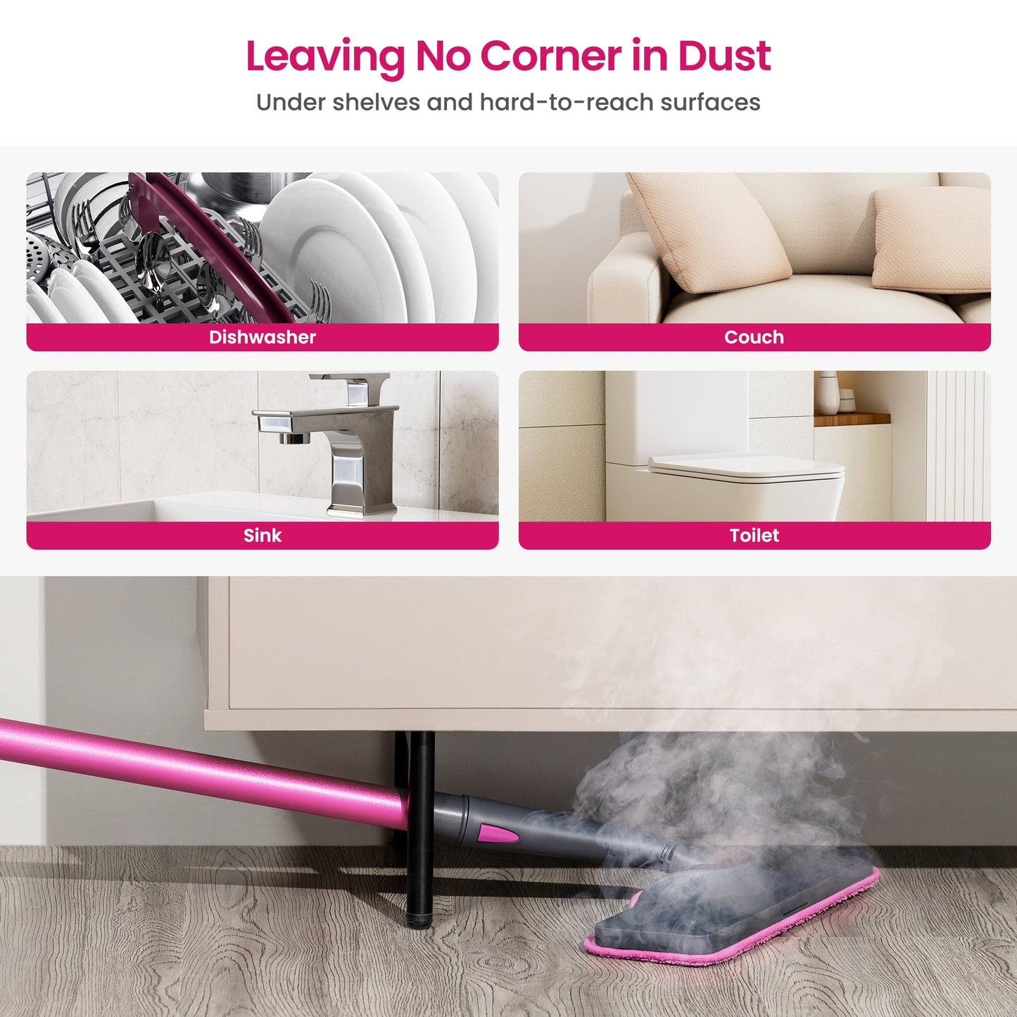 Schenley 10-in-1 Steam Mop Dual-Rod Design with Detachable Handheld Steamer for Walls, Grouts, Hard Floors, Tiles, includes Multi-purpose Accessories, Washable Microfiber Pads and Disposable Pads