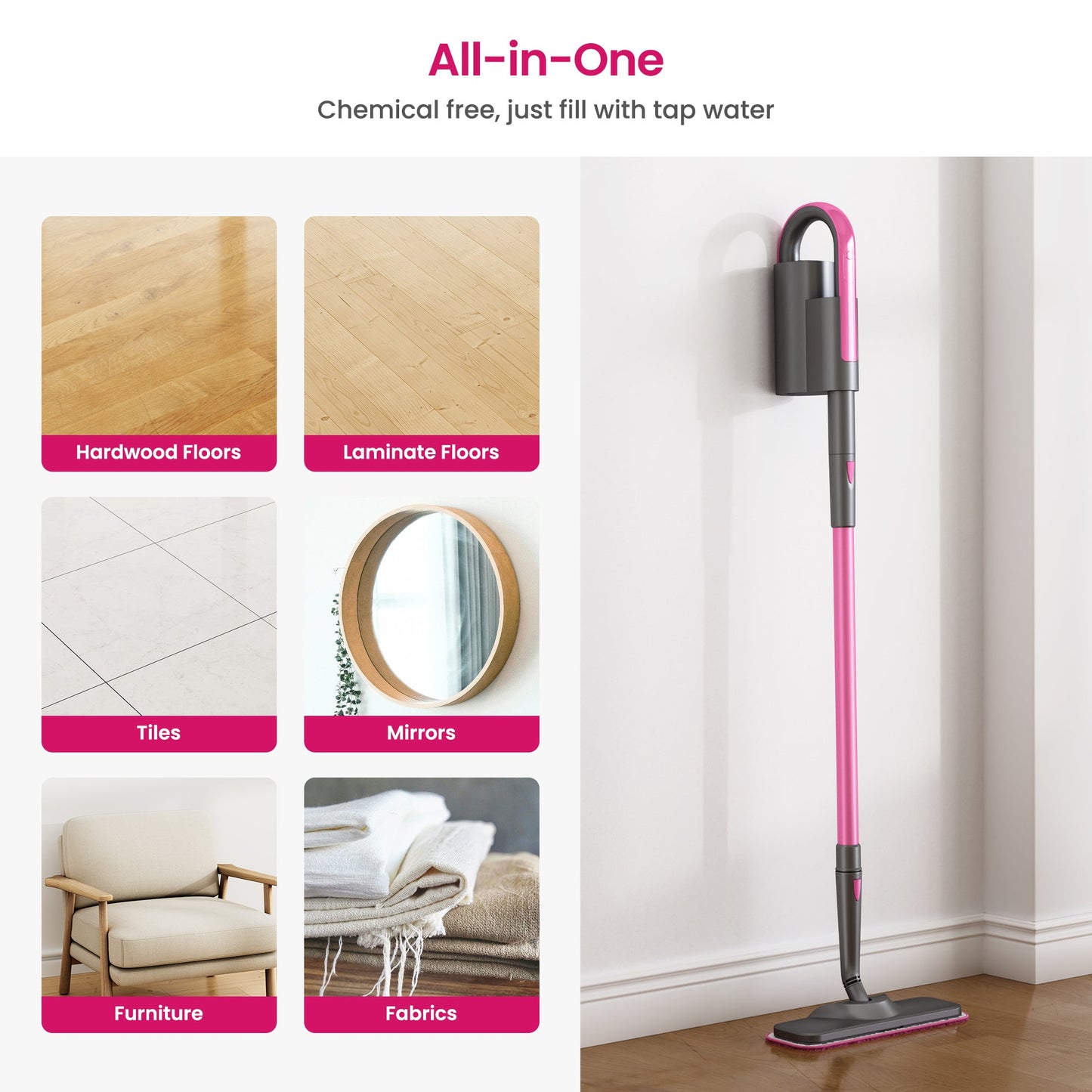 Schenley 10-in-1 Steam Mop Dual-Rod Design with Detachable Handheld Steamer for Walls, Grouts, Hard Floors, Tiles, includes Multi-purpose Accessories, Washable Microfiber Pads and Disposable Pads
