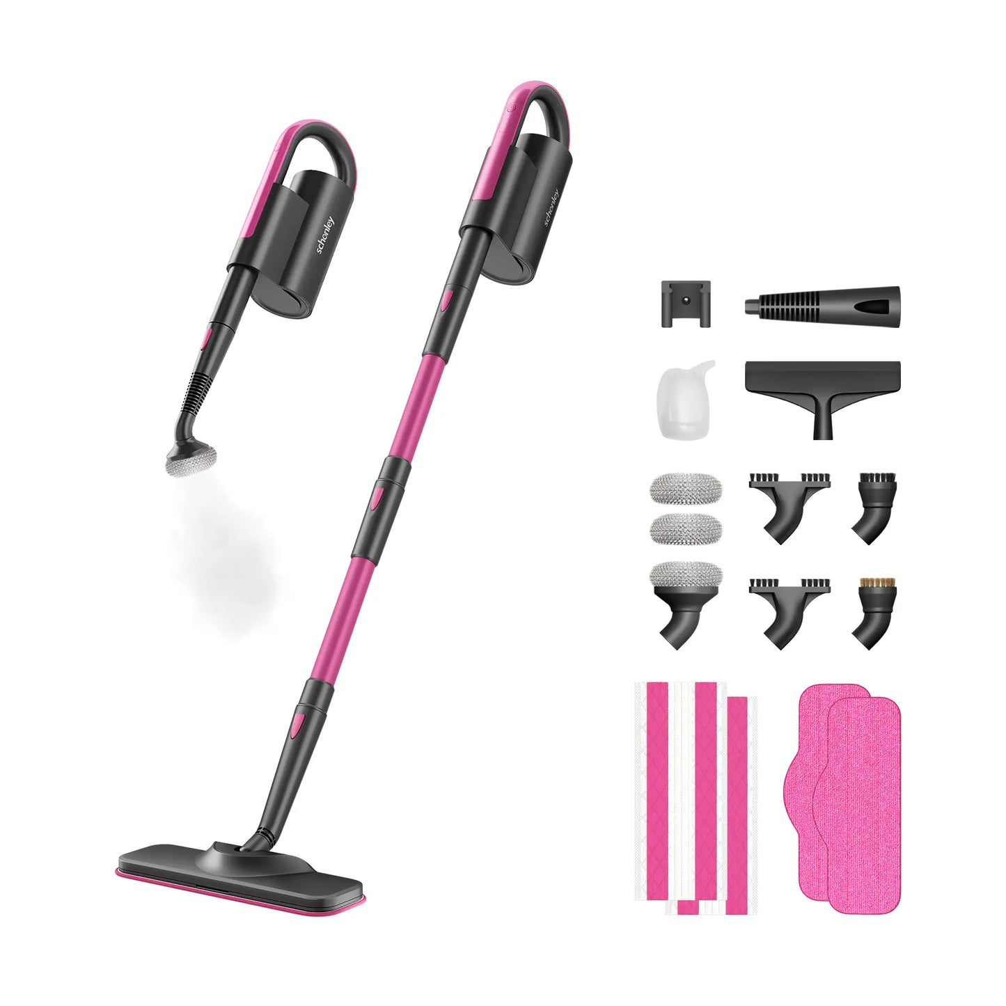 Schenley 10-in-1 Steam Mop Dual-Rod Design with Detachable Handheld Steamer for Walls, Grouts, Hard Floors, Tiles, includes Multi-purpose Accessories, Washable Microfiber Pads and Disposable Pads