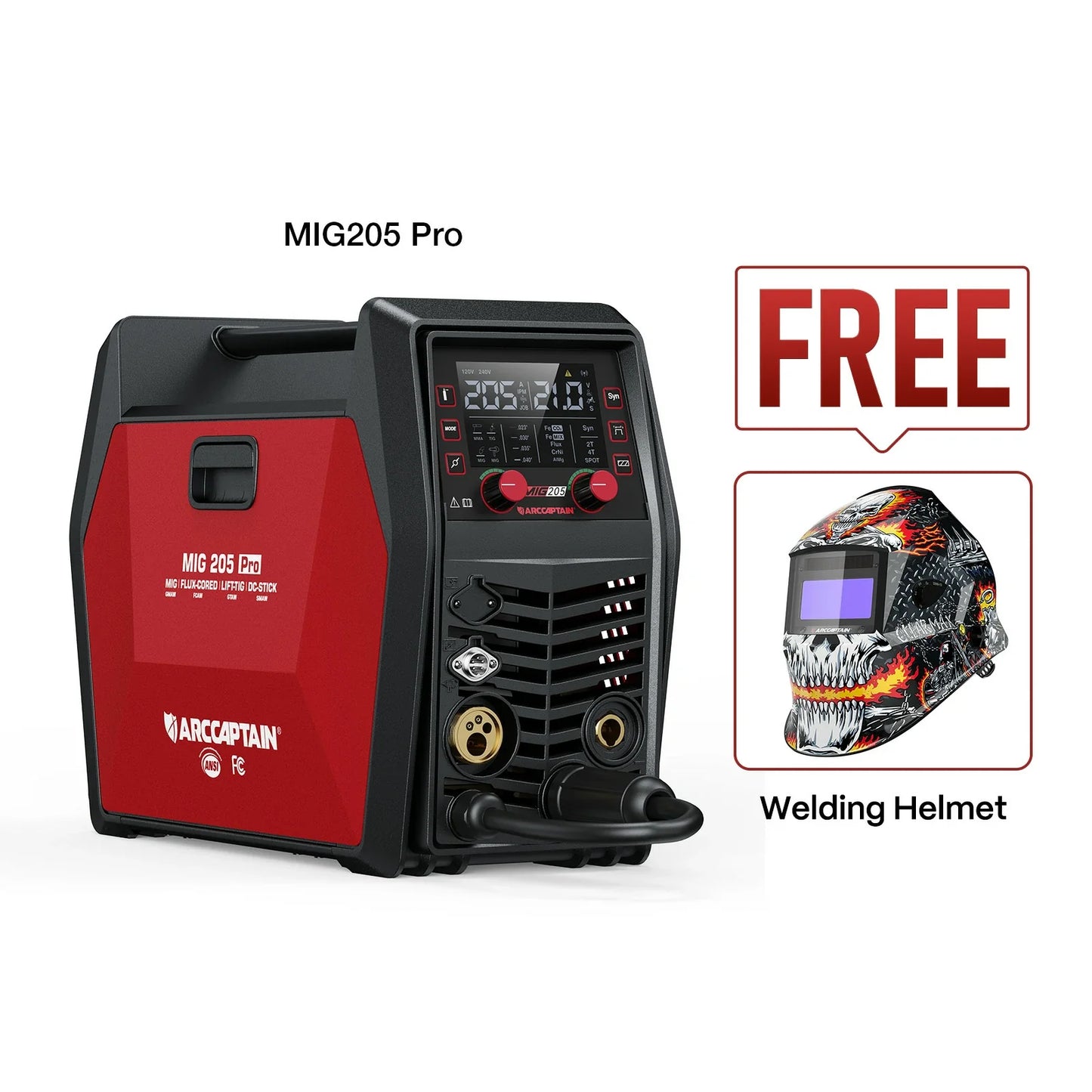 mig205 pro with-free-welding-helmet-offer